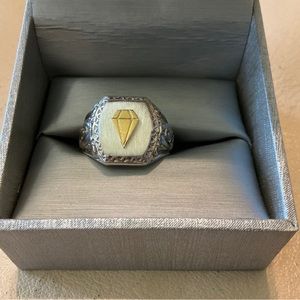 14K Yellow Gold Diamond Shape on Sterling Silver Signet Ring